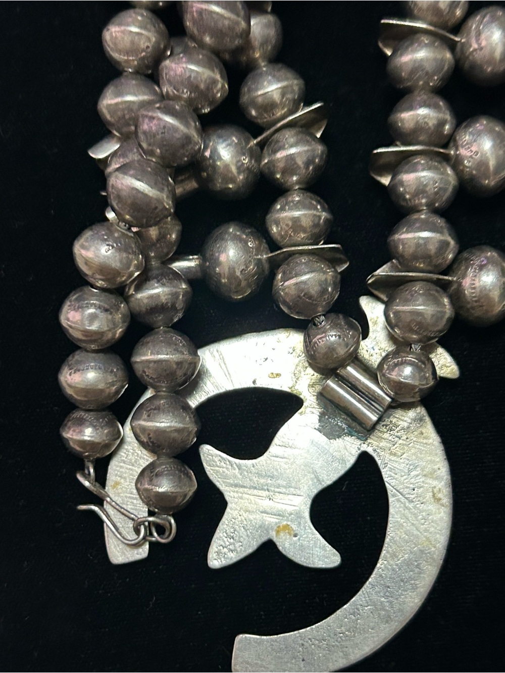 Vintage unisex sterling silver turquoise squash blossoms necklace 24-25” - Picture 8 of 16